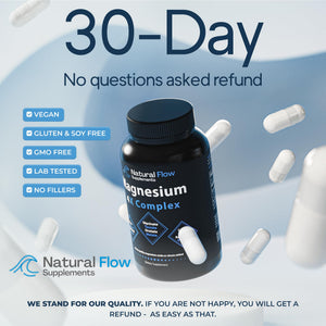 Natural Flow 4X Magnesium Supplement, Magnesium Glycinate, Taurate, Malate, Orotate Complex, Calm Sleep and Cramp Support Blend, No Mag Citrate or Oxide, 120 Capsules Natural Flow Supplements buy supplements Au