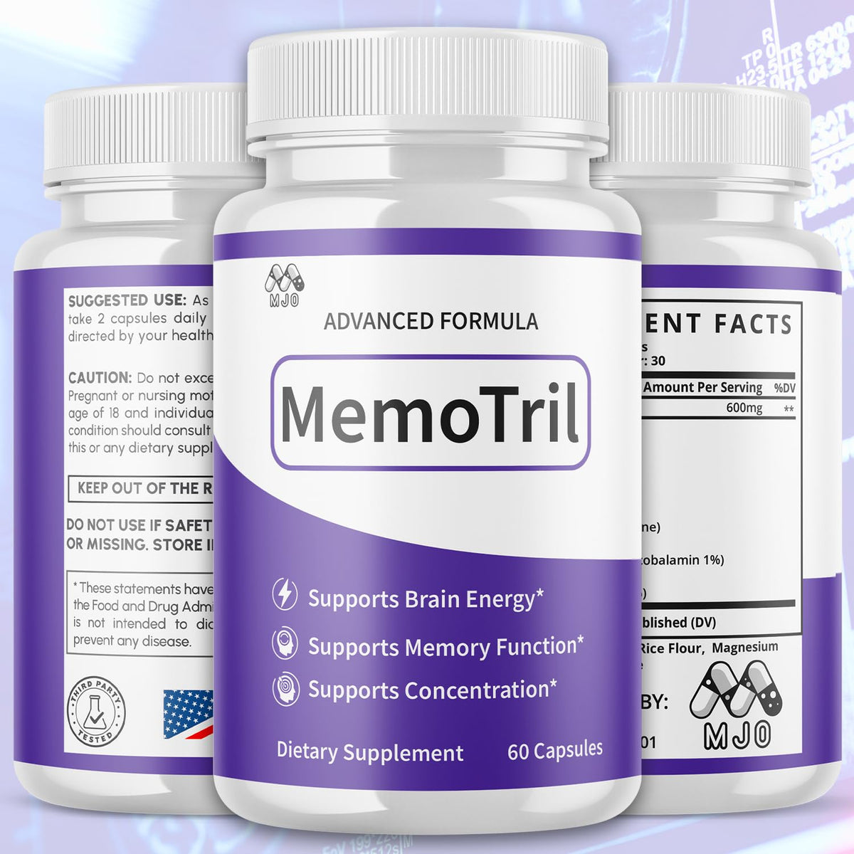 (3 Pack) Memotril Capsules, Official Memo Tril Supplement Pills with All Natural Ingredients, Advanced Memotril for Brain Health & Wellness Support with Premium Vitamins for Women & Men (180 Capsules) MJO buy supplements Au