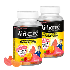 Airborne 750mg Vitamin C Immune Support Supplement Gummies for Adults, Assorted Fruit Flavor, Gluten Free Crafted Blend with Powerful Antioxidants Vitamins A C & E, 42 Gummies (2 Pack) AirborneBuy Supplements Australia