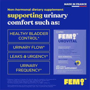 FEM Urovital Bladder Control Supplements - Overactive Bladder, Leakage & Urgency Relief - Non-Hormonal Urinary Tract Health Support for Women - 30 Capsules