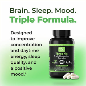 You Vites Threonix Triple Magnesium Complex - Magtein L-Threonate, Bisglycinate Chelate TRAACS & ATA Mg - Brain, Sleep, Mood & Focus Support - High Absorption, Gentle on Stomach - 120 Capsules You Vites buy supplements Au
