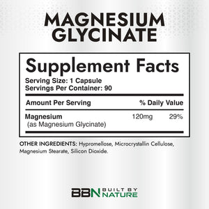 Built By Nature Magnesium Glycinate - Chelated for High Absorption – Supplement to Support Sleep, Muscle, Heart & Nerve Health - 120 mg Magnesium per Serving/Capsule - 90 Capsules Built by NatureBuy Supplements Australia