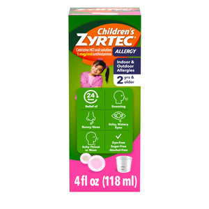 Zyrtec Children's Liquid, Kid's Antihistamine Syrup, Dye-, Sugar-, and Alcohol-Free, Pleasant Bubble Gum Flavor, Contains Cetirizine HCl Suitable for Ages 2 Years and Up, 4 fl oz Bottle Zyrtec buy supplements Au