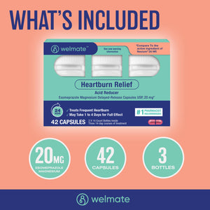 WELMATE Esomeprazole Magnesium 20mg Delayed Release Capsules, 84 Count (2-Pack) – Acid Reducer for Frequent Heartburn & Acid Reflux Relief, 24HR Protection, Digestion Support WELMATE buy supplements Au