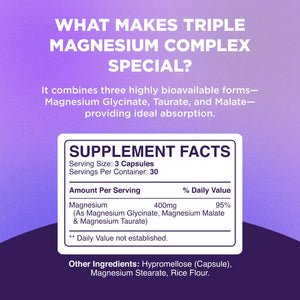 Highly Potent Magnesium Complex Capsules - Triple Magnesium Blend with Taurate Glycinate and Malate - 400mg Supplement Supports Relaxation & Overall Wellness Non-GMO Vegan - 90 Count Phytoral buy supplements Au