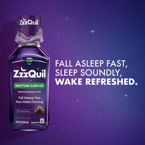 ZzzQuil, Sleep Aid, Nighttime Sleep Aid Liquid, 50 mg Diphenhydramine HCl, Fall Asleep Fast, Non-Habit Forming, Warming Berry Flavor, 12 FL OZ ZzzQuil buy supplements Au