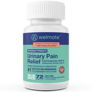 Supplement ProductWELMATE Urinary Pain UTI Relief Maximum Strength (Phenazopyridine HCL) - Improve Urinary Tract Health & Bladder Control, Urgency, & Discomfort | Over-The-Counter Medication for Men & Women (72 Pills) - GlowUpCaUSA