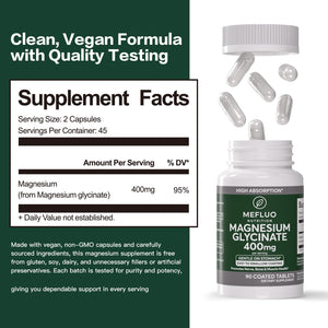Magnesium Glycinate 400mg – High Absorption Magnesium Supplement for Muscle, Nerve & Sleep Support – Gentle on Stomach, Non-GMO, Vegan Capsules, 90 Count MefluoBuy Supplements Australia