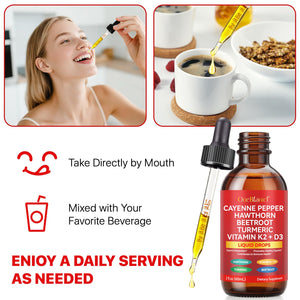 Cayenne Pepper Drops Supplement Liquid, Blend of Hawthorn Berry, Beetroot, Turmeric, VIT K2+D3, Daily Health Boost (2oz) REVIGLAM buy supplements Au