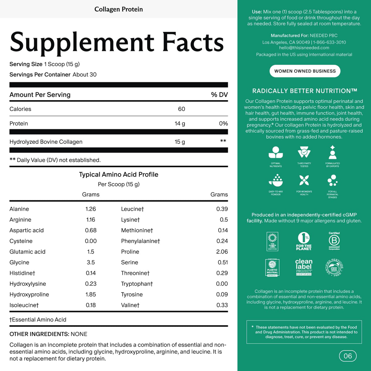 Needed. Hydrolyzed Collagen Protein Powder | Expert-Backed & Clean Sourced | Supports Skin, Hair, Joints | Grass-fed, Pasture-Raised, Hormone-Free | 1lb Needed. buy supplements Au
