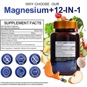 Magnesium Complex 700mg – 12-in-1 Magnesium Supplement with Glycinate, Citrate, Malate, Oxide, Taurate & More – High Absorption for Muscle, Heart, Sleep, Bone, Nerve Support –120 Capsules VccvaaBuy Supplements Australia