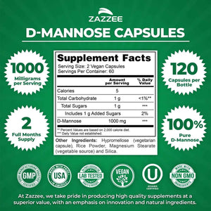 Zazzee Ultimate Urinary Tract Support Bundle | Super Concentrated Proanthocyanidin Cranberry Extract Capsules Plus D-Mannose 1000mg Capsules for UT & Bladder Cleansing (60 Servings Each)