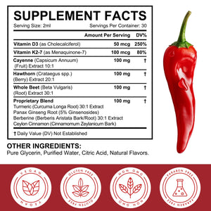 Cayenne Pepper Drops Supplement Liquid, Blend of Hawthorn Berry, Beetroot, Turmeric, VIT K2+D3, Daily Health Boost (2oz) REVIGLAM buy supplements Au