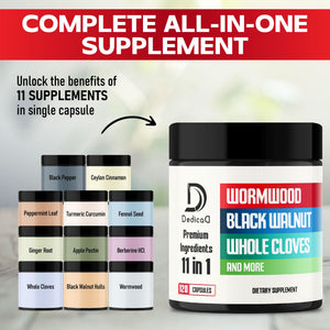 DEDICAD Wormwood Supplement - 120 Capsules Extracted from Black Walnut, Cloves, Turmeric, Apple, Berberine HCl & More - 11 Ingredients Combined for Immune System - 2-Month Supply DEDICADÂ buy supplements Au
