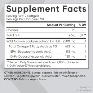 Sports Research® Salmon Oil - Single-Source Wild Alaskan Sockeye | 2500 mg per Serving w/EPA & DHA Fatty Acids | MSC Certified - 180 Count Softgels Sports Research buy supplements Au