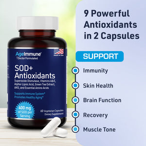 SOD Antioxidants Complex Healthy Aging Supplement - 400mg of Superoxide Dismutase - Alpha Lipoic Acid - L-Arginine -Lysine - AKG - Vitamin A - Vitamin E for Immune Support-60 Capsules AgeImmuneBuy Supplements Australia