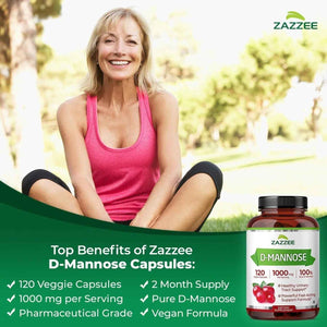 Zazzee Ultimate Urinary Tract Support Bundle | Super Concentrated Proanthocyanidin Cranberry Extract Capsules Plus D-Mannose 1000mg Capsules for UT & Bladder Cleansing (60 Servings Each)