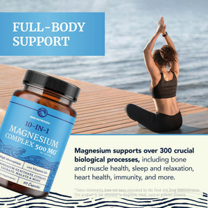 10 in 1 Magnesium Complex Supplement 500MG | Magnesium Citrate, Mag Glycinate, Malate & More | High Absorption Mag Complex with Vitamin B6 | Bone, Muscle & Heart Health Support | Non-GMO | 60 Ct. Nobi Nutrition buy supplements Au