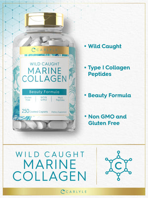 Carlyle Marine Collagen for Hair Skin and Nails | 250 Caplets | Peptides for Women and Men | Type I with Calcium | Non-GMO & Gluten Free Carlyle buy supplements Au