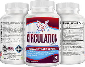 Vein & Leg Circulation (2-Month) Support Supplement with 8 Active Ingredients in 1 Formula | Leg + Vein | Blood Circulation Support Supplements | 60-Day Bulk Supply | 180 Capsules Elevate Recovery SupplementsBuy Supplements Australia