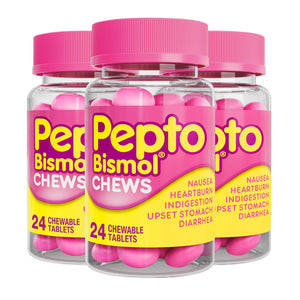 Pepto Bismol Chews, Upset Stomach Relief, Nausea Relief, Heartburn Relief, Indigestion Relief, Anti Diarrhea Medication for Adults - 5 Symptom Fast Relief, 72 Chewable Tablets (3x24 ct) Pepto Bismol buy supplements Au