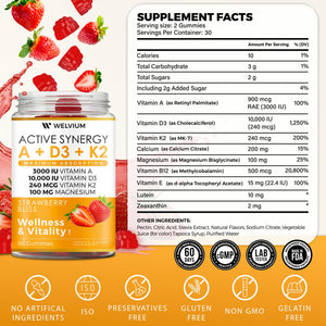 WELVIUM Vitamin D3 K2 Gummies 10000 IU with Magnesium Glycinate, Calcium, B12, K2 MK-7, Vitamins A, E, Lutein, Zeaxanthin - ADK Chewable Supplement for Bone, Eye, Immune Support - D3K2 Gummies WELVIUMBuy Supplements Australia
