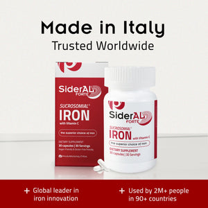 SiderAL Forte Iron Supplement Clinically Proven to Increase Levels Without Side Effects | Sucrosomial High Absorption Gentle Iron Pills for Women and Men | Vitamin C | Anemia & Energy Support | 30 ct PHARMANUTRA buy supplements Au