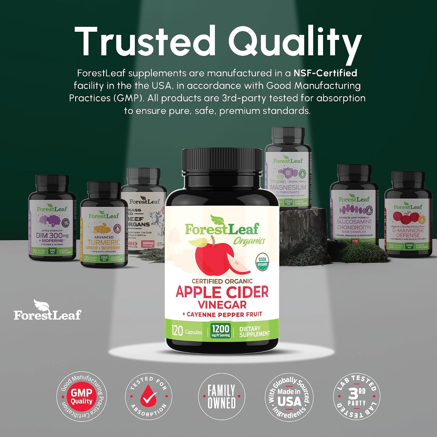 USDA Organic Apple Cider Vinegar Capsules with Mother, 1200 mg | Vegan & Non-GMO | Apple Cider Vinegar Pills with Cayenne Pepper & Ginger Root | 120 Caps