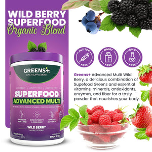 Greens+ Advanced Multi Wild Berry Superfood Powder, Organic Blend, Vegan, Non-GMO, Soy-Free, Dairy-Free, Gluten-Free, Dietary Supplement with Vitamins & Minerals, 9.4 oz Greens+ buy supplements Au