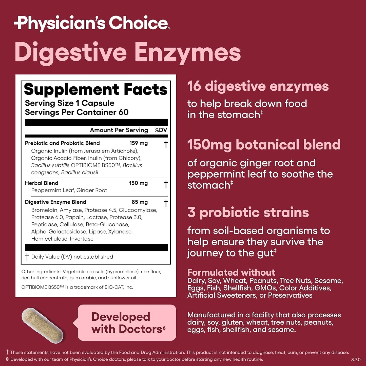 Physician's CHOICE Prebiotic-Probiotic + Digestive Multi-enzymes 60CT - Digestive Health Bundle
