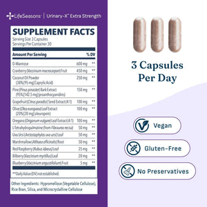 Urinari-X - Urinary Tract Support - Fast Acting UTI Relief - Vitamin Supplement for Healthy Bladder Function & Immunity - D-Mannose, Cranberry, Caprylic Acid, Uva Ursi & Grapefruit - 90 Capsules