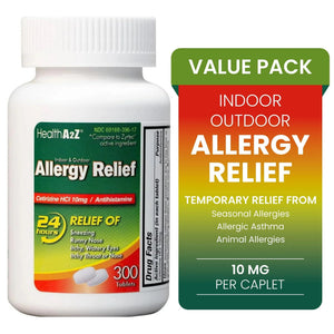 HealthA2Z® Allergy Relief, Cetirizine 10mg, Dye Free, All Day Allergy Relief, Indoor & Outdoor, Relief from Itchy Throat, Sneezing, Runny Noses, 300 Count (Pack of 1), HealthA2Z buy supplements Au