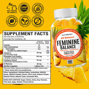 NutraPep Feminine Balance Probiotics Gummies for Women - Vaginal Health & Women's pH Balance Natural Gummy Supplement with Cranberry Pineapple Powder - Sugar Free Gluten Free Vegan (Pack of 2) NutraPepBuy Supplements Australia
