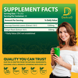 DEDICAD Soursop Leaves Tea Bags with Ginger, 30 Tea bags, 2gr/bag - Non-GMO/Caffeine free - Support Digestion, Well Skin, Immune System DEDICADÂ buy supplements Au