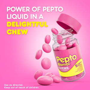 Pepto Bismol Chews, Upset Stomach Relief, Nausea Relief, Heartburn Relief, Indigestion Relief, Anti Diarrhea Medication for Adults - 5 Symptom Fast Relief, 72 Chewable Tablets (3x24 ct) Pepto Bismol buy supplements Au