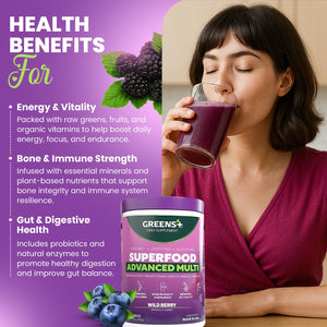 Greens+ Advanced Multi Wild Berry Superfood Powder, Organic Blend, Vegan, Non-GMO, Soy-Free, Dairy-Free, Gluten-Free, Dietary Supplement with Vitamins & Minerals, 9.4 oz Greens+ buy supplements Au
