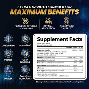 1000mg Magnesium Complex for Women and Men, 12 in 1 Magnesium Supplement with Ashwagandha, Zinc, D3, L-theanine. Easy to Swallow, High Absorption, Sleep Support & Stress Relief (60 Capsules) StrongVit buy supplements Au