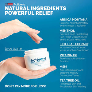 Activene Pain Relief Cream - Anti Inflammatory formulation with Powerful Arnica, Menthol & MSM for Joints, Tendons & Muscles. Chosen by Sufferers of Arthritis, Knee, Shoulder, Neck, Back & Other Pains