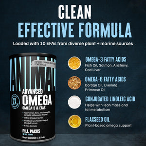 Animal Advanced Omega 3 Fatty Acids - 3500mg EPA DHA Fish Oil Omega 3 Supplement for Women & Men High Potency Blend with CLA GLA ALA for Brain Skin Eye Immune Joint Health 30 Pill Packs Animal buy supplements Au