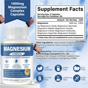 1000mg Magnesium Complex 8 in 1 for Women & Men – Magnesium Glycinate, Citrate, Malate, Taurate, Oxide, Carbonate, Aspartate, Orotate – Vegan Non-GMO, for Sleep, Fatigue & Heart Health, 120 Capsules BOSNETHUINH buy supplements Au