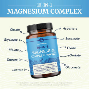 10 in 1 Magnesium Complex Supplement 500MG | Magnesium Citrate, Mag Glycinate, Malate & More | High Absorption Mag Complex with Vitamin B6 | Bone, Muscle & Heart Health Support | Non-GMO | 60 Ct. Nobi Nutrition buy supplements Au