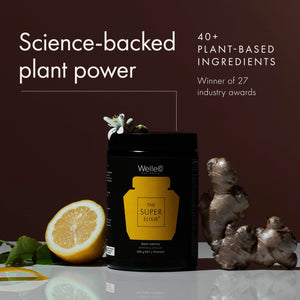WelleCo The Super Elixir Daily Greens Powder, Probiotic Drink Mix with Whole Foods, Gluten Free, Vegan Gut Health Powder, Energy, Immunity, Healthy Skin, Hair & Nails (300g, Lemon Ginger) WelleCo buy supplements Au