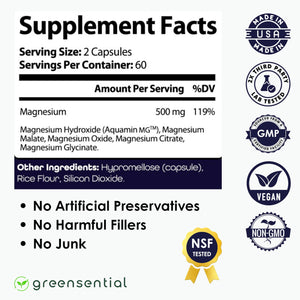 Greensential 5-in-1 Magnesium Complex 500mg | Glycinate, Malate, Citrate, Oxide & Aquamin® | for Sleep, Muscle & Heart Support | High Absorption, Vegan, 120 Capsules Greensential buy supplements Au
