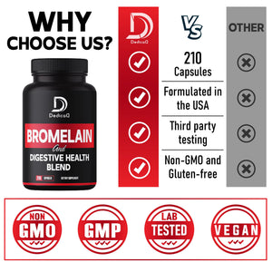 DEDICAD 6in1 Bromelain 500mg Supplement - 1000mg per Serving - 210 Capsules with Digestive Health Blend as Quercetin, Ginger, Turmeric, Papaya - Support Overall Health, Digestion & Immune System DEDICADÂ buy supplements Au