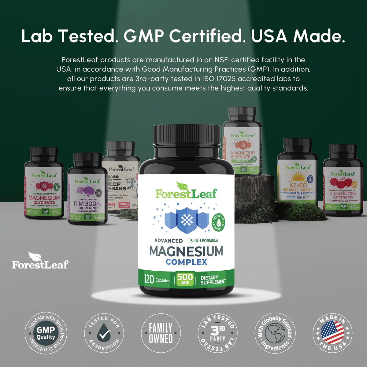 ForestLeaf Magnesium Complex for Women and Men - 500mg Magnesium Supplement for Sleep - 5-in-1 Chelated Magnesium Citrate, Bisglycinate, Malate, Taurate, Oxide (120 Ct) ForestLeaf buy supplements Au