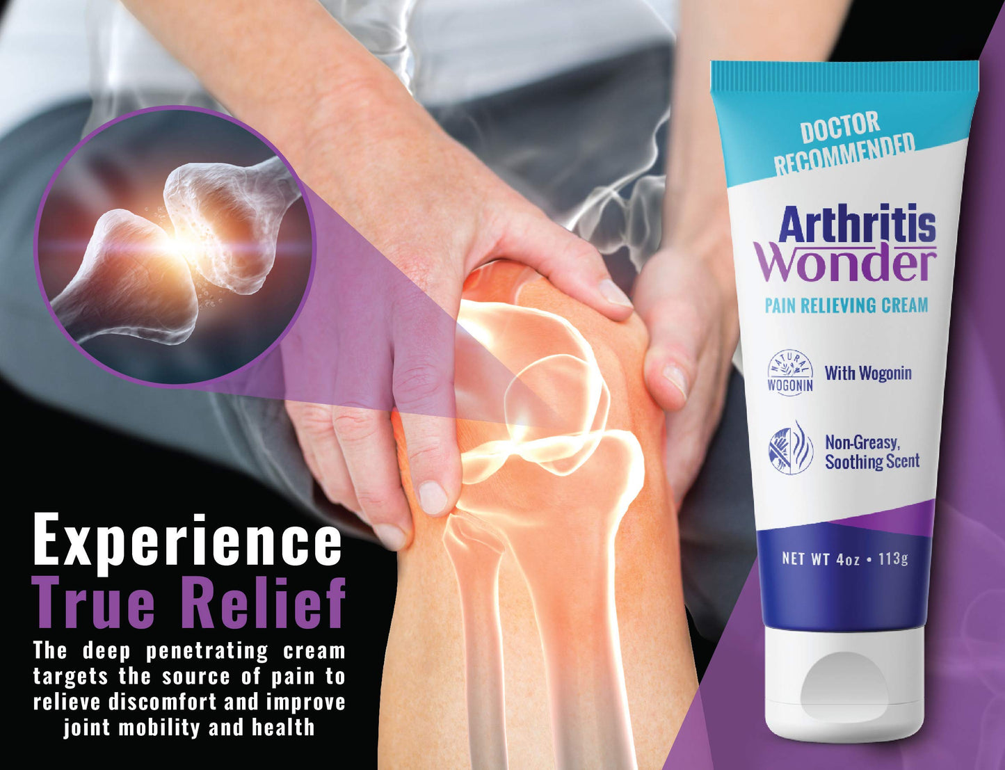 Arthritis Wonder Pain Relief Cream, 4 oz – Arthritis Pain Relief Cream for Hand, Knee, Foot and Wrist Joints – Fast-Acting, Deep Penetrating, Non-Greasy Formula with Natural Wogonin