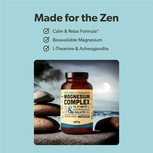 Magnesium Glycinate Complex Supplement - Chelated Magnesium Glycinate with Malate, Organic Ashwagandha, L-theanine & Blue Spirulina - High Absorption, Vegan, Non-GMO, 300mg, 90 Veggie Caps sapling buy supplements Au