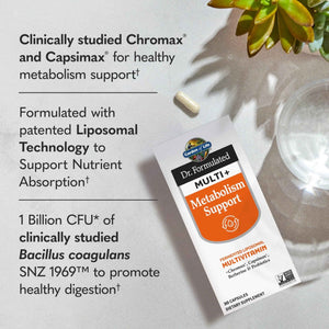 Garden of Life Dr. Formulated Multi+ Metabolism Support - Fermented Liposomal Multivitamin + Chromax, Capsimax, Berberine & Probiotics - 30 Capsules