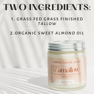 Amallow 100% Grass Fed Beef Tallow for Skin Care - Face + Body - Whipped Moisturizer for Sensitive Skin - Natural Lotion, 4 FL. oz. (Unscented) - PrimeBioHealth - canada supplements