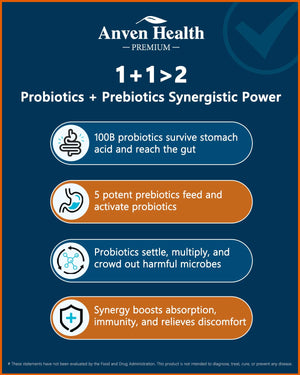 Anven Health 100 Billion Probiotics for Men and Women 27 Strains 5 Organic Prebiotics for Gut Digestive & Immune Health, Supports Diarrhea Gas Bloating - PrimeBioHealth - canada supplements